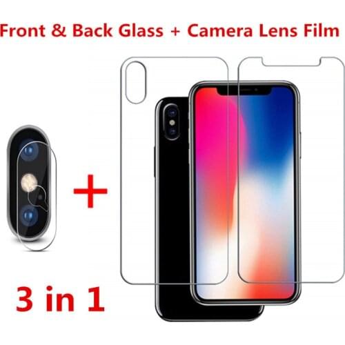3-IN-1 Front+Back +Lens Protective tempered glass For iphone x XS XR 6 6s 7 8 plus 11 pro max Screen Protector protective Glass