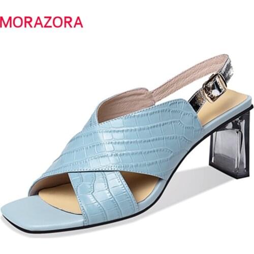 MORAZORA 2021 Big Size 42 High Heels Sandals Women Shoes Buckle Genuine Leather Sandals Summer Elegant Party Dress Shoes Woman
