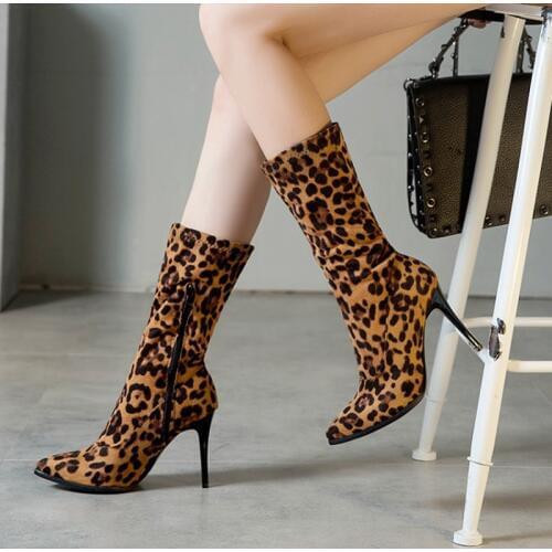 BLXQPYT Winter Boots 32-50 Size New Round Toe Buckle Boots for Women Sexy Ankle Heels 9cm Fashion Shoes Casual Zip Snow 616