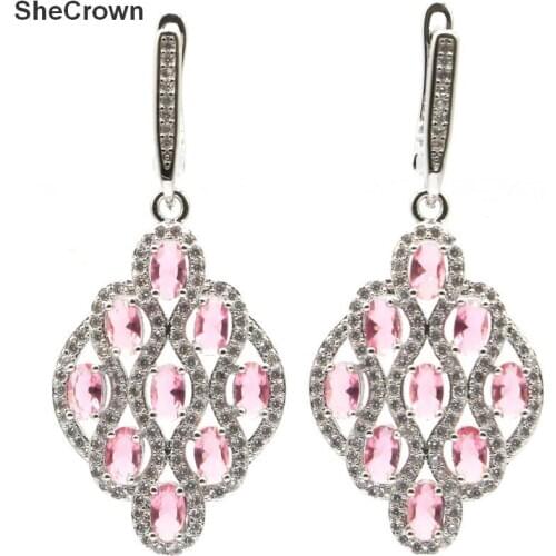 45x20mm 2020 New Arrival Long Big Created Pink Tourmaline CZ Gift For Womans Wedding Silver Earrings