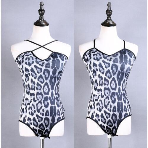 New Latin Dance Tops Female Gray Leopard Print Bodysuit Tap Dancing Costume Ballroom Shirts Latin Performance Clothes Tops 893