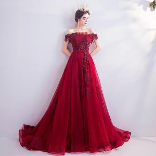 SSYFashion New Banquet Elegant Purple Evening Dress Sweet Boat Neck Lace Appliques Beading Long Formal Gown Vestido De Noche