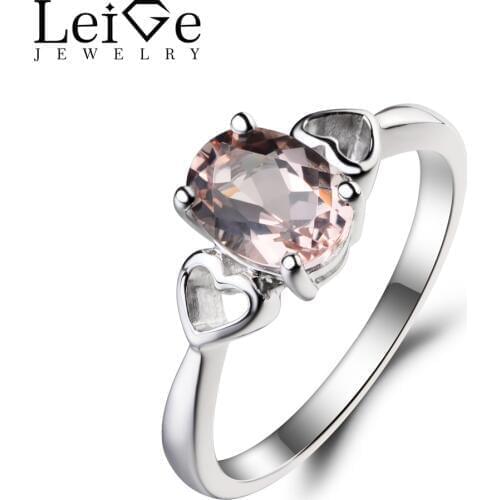 Leige Jewelry Natural Pink Morganite Ring Wedding Ring Oval Cut Gemstone 925 Sterling Silver Ring Heart Shape Ring Gifts for Her