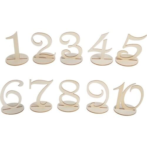 10pcs 1-10 Wooden Table Numbers Set with Base Birthday Wedding Party Decor Gifts