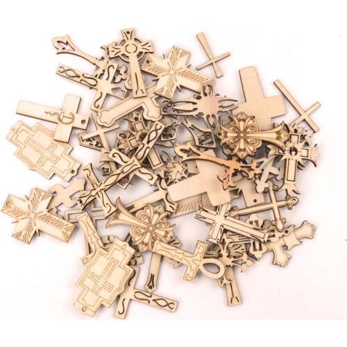 Handmade Wooden Crafts Home Decoration Accessory Scrapbooks Painting DIY Mixed Retro Cross Pattern Ornaments 40-60mm 10pcs MZ322