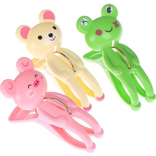 2Pcs Creative Clothes Pegs Cute Frog Bear Laundry Hanging Clothes Pins Beach Towel Clips Quilt Clamp Household Clothespins