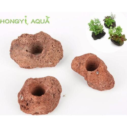 3 pieces/lot rock open hole volcanic rock stone moss water plant grow fix fish tank aquarium landscapes aquaculture red and gray