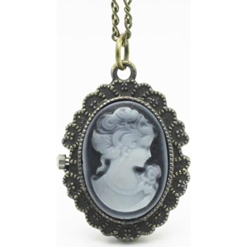 4003) 12pcs/lot Victorian Style Antique bronze Cameo Pocket Watch Necklace