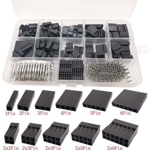 1Set/620Pcs 2.54mm Dupont Connector Set 2.54mm Cable Jumper Wire 1-6Pin/2x2-6Pin Header Housing Male Crimp Female Pin Terminal