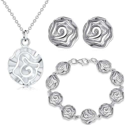 925 sterling Silver fine rose flower Jewelry set earrings stud Bracelet necklace for women fashion Party wedding Christmas gifts