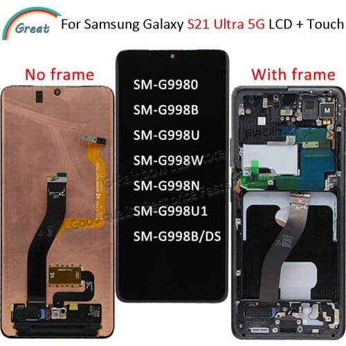 AMOLED For Samsung Galaxy S21 Ultra 5G LCD Display with Frame Touch Panel Screen Digitizer Replacement For Samsung s21 Ultra LCD