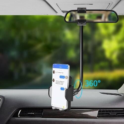 Car Rearview Mirror Phone Holder Adjustable Soft Rod Telescopic Arm 360 Rotation Universal Auto Navigation Bracket