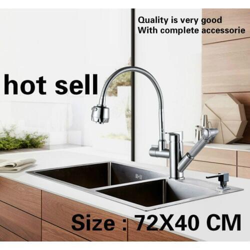 Free shipping Household vogue kitchen manual sink double groove do the dishes food grade 304 stainless steel hot sell 72X40 CM