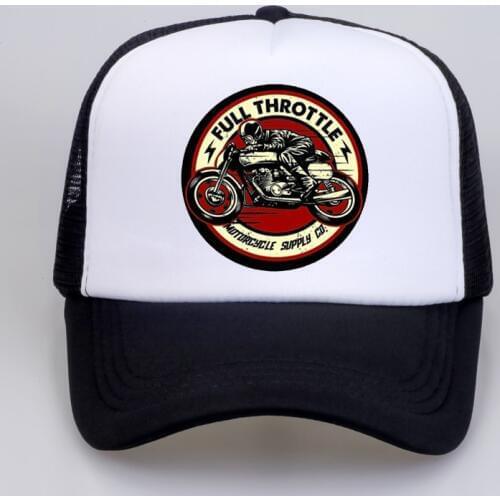 Full Throttle Cafe Racer Rockabilly Biker Baseball cap Men 2020 Summer Cotton Trucker cap Men Mesh Snapback Hat bone