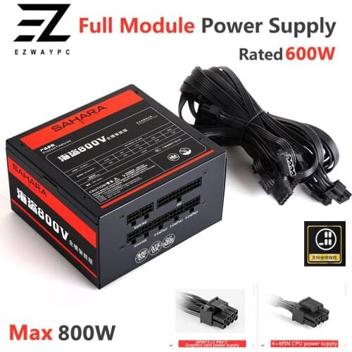 SAHARA PC Gaming Power Supply 800W Max Full Module PSU Rated 600W 24PIN 12V ATX Computer Bitcoin Miner ETH Coin Mining Ethereum