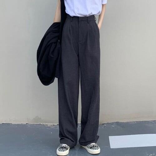 Women High Waist Casual Pants New 2021 Korean Style Vintage Solid Color All-match Office Ladies Elegant Straight Trousers W404