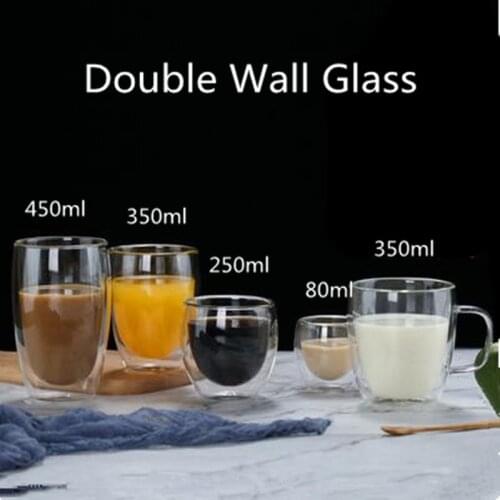 Double Wall Glasses Espresso Coffee Mug 80/250/350/450 ML Heat-Resistant Transparent Glass Cup With Double Bottom Drinkware Mugs