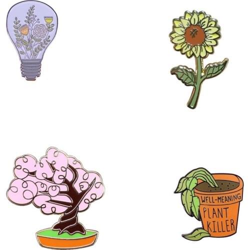 Plant design enamel pin Ivy Ginkgo brooch cute backpack accessories