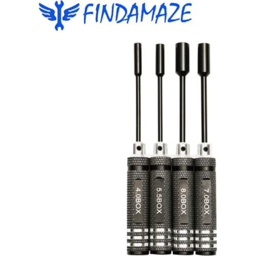 FINDAMAZE 4PCS Metal 4.0/5.5/7.0/8.0mm Hex Screwdriver Tools NUT Key Socket Screwdriver Wrench Set for Model aircraft