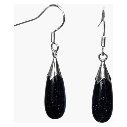 Hot sale new Style >>>>New Pair Blue Shiny Goldstone Drop &925 Sterling Silver Dangle Earrings