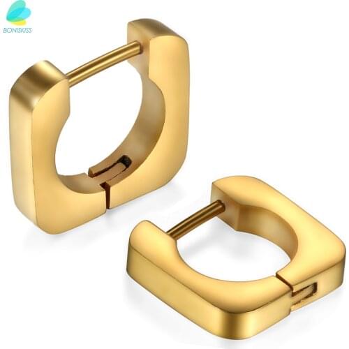 BONISKISS Unisex Stainless Steel Square Shape Ear Stud Ring Popular Fashion Black Ear Ring