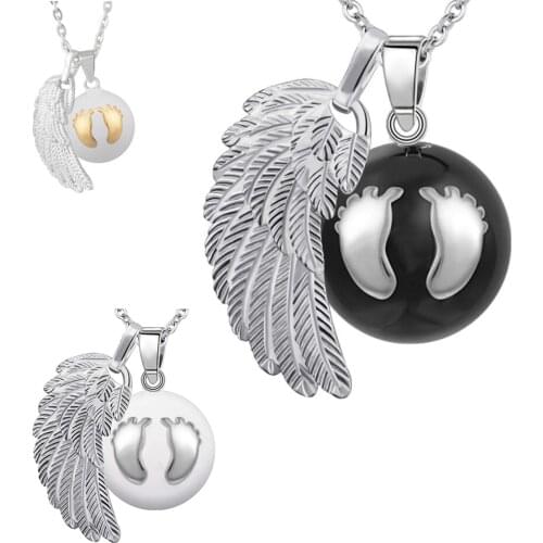 Eudora Baby Angel Caller Bola Ball Pendant Baby Footprints Chime Sound Harmony Bola Wing Necklace Pregnancy Ball Jewelry For Mom