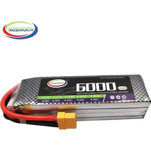 MOSEWORTH Battery 4S 14.8V 6000mAh 30C RC LiPo Battery For RC Airplane Quadcopter Drone Car RC Batteries Lithium Polymer 4S 6Ah
