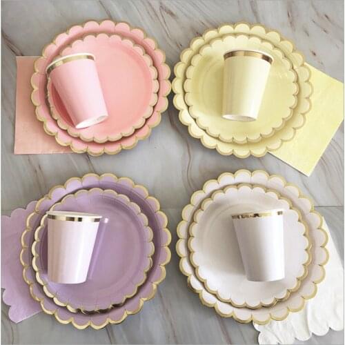 Gold Disposable Party Tableware Set Disposable Cups Plates Paper Napkins for Wedding Decor Adult Kids Birthday Party Supplies