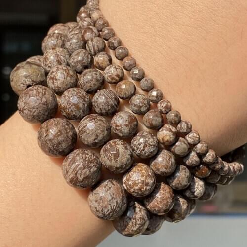 Natural Coffee Snowflake Jaspers Faceted Stone Beads For Jewelry Making Round Loose Beads Diy Bracelet Charms 4/6/8/10/12mm 15