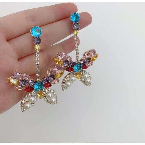 New Fashion Women Crystal Butterfly Drop Earrings Sweet Colorful Earrings Statement Girls Party Jewelry