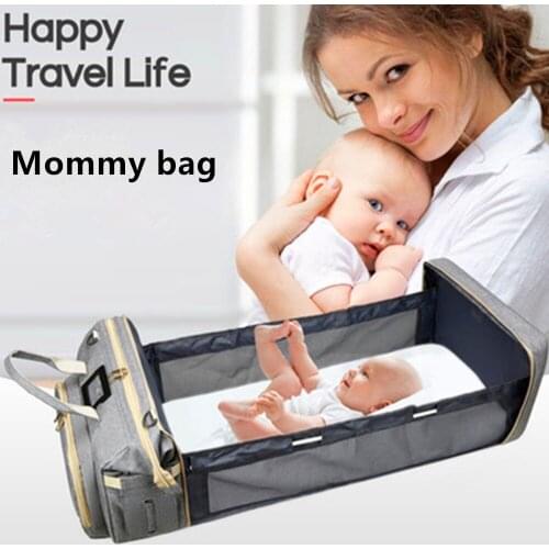 New 3 In 1 Diaper Bag Backpack Foldable Baby Bed Waterproof Travel Bag With USB Charge Diaper Bag Backpack With Changing Bed