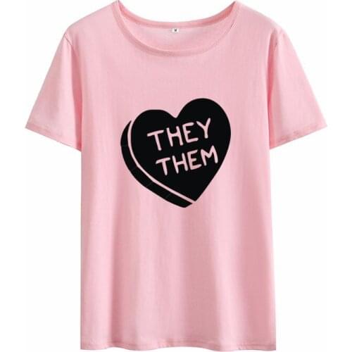 They Them Heart Funny Graphic Valentines Day Tshirt Shirt Fashion Cotton Women Tshirts Korean O Neck Casual Short Sleeve Tees