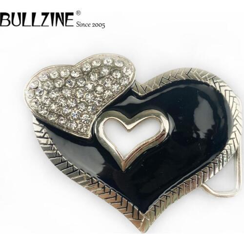 The Bullzine wholesale Rhinestone heart belt buckle with silver finish FP-02342-1 suitable for 4cm width snap on belt