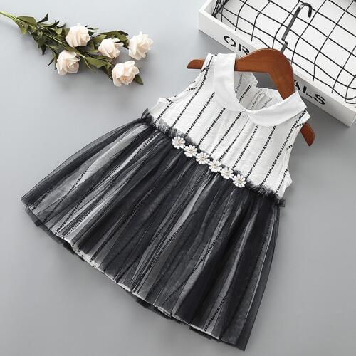 0-5 years High quality girl dress 2019 new summer fashion flower stripe kid children girl clothing party formal princess dress