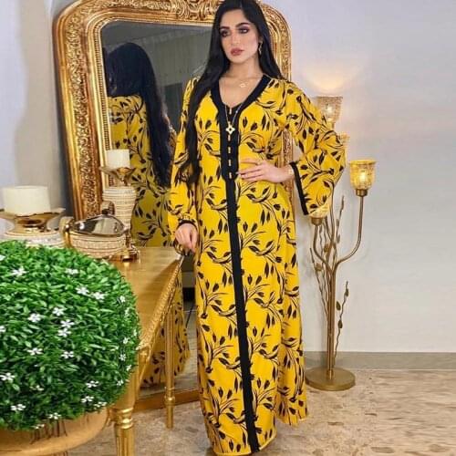 Ramadan Eid Mubarak Hijab Dress for Women Fashion Muslim Ethnic Floral Jalabiya Dubai Turkey Moroccan Kaftan Arabic Oman Clothes