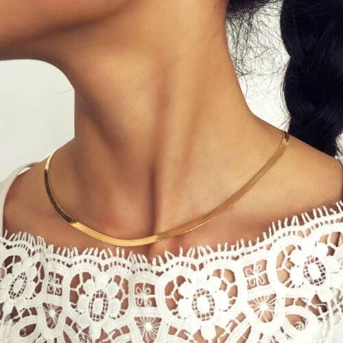 Flat Snake Bone Chain Necklace Jewelry Gold Silver Color Necklace For Women Men Clavicle Blade Chain Jewellery Gift