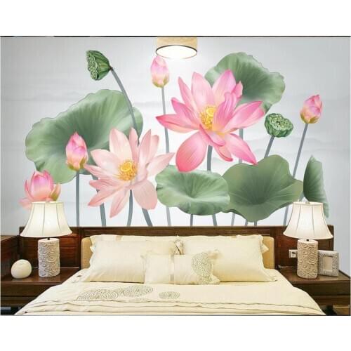 Custom photo 3d wall paper mural on the wall Chinese ink landscape lotus flower home decor photo wallpaper in the living room