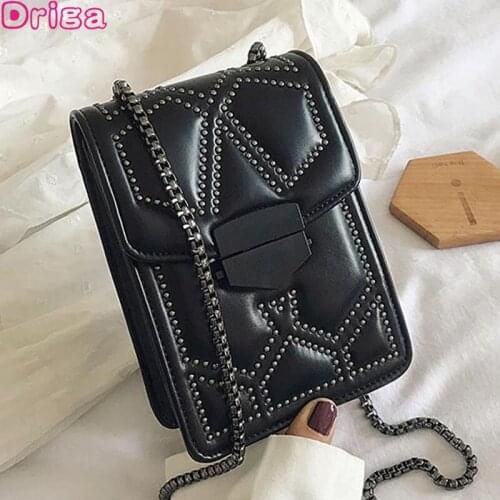 Driga Women Casual Handbags 2021 New Fashion Rivet Shoulder Messenger Bags Pu Leather Solid Color Vintage Chain Mini Square Bag