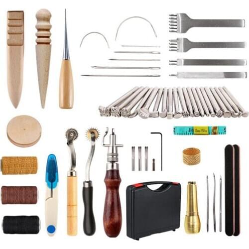 Professional Leather Craft Tools Kit Hand Sewing Stitching Punch Carving Work Saddle Groover Set Accessories DIY 59pcs/set