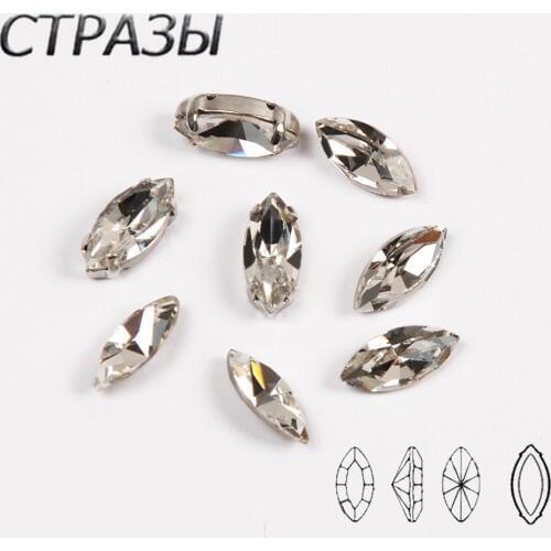 K9 Crystal Clear Navette Sew On Crystal Rhinestone jewels With Silver Gold Metal Claw Setting Fancy Stone craft beads