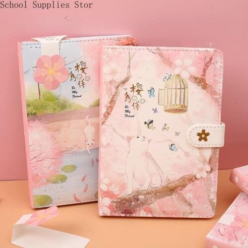 Hand Ledger Sakura Cat Coloring Page Hand Ledger Checkered Girl Heart Cute Diary Notebook Student Stationery Loose-leaf