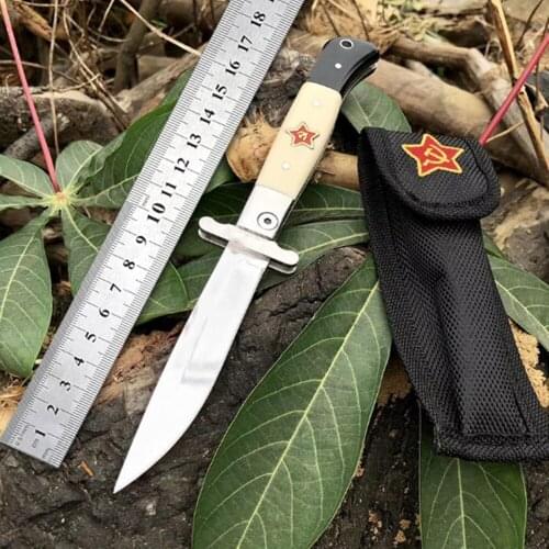 Russian Finka NKVD KGB wit EDC Manual Folding Pocket knife black and white resin handle 440C blade Mirror Finish Outdoor Camping