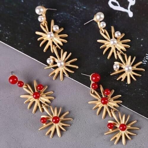Web celebrity fashion thin face the pearl earrings earrings cross-border geometric simplicity eardrop golden flowers