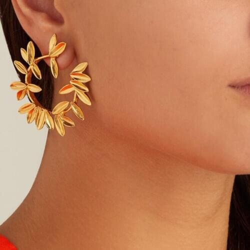 Docona Vintage Leaf Flower Stud Earrings for Women Gothic Antique Gold Metal Alloy Earring Jewelry Pendientes Accessories 5851