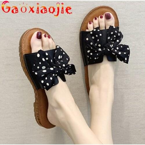 Slippers Women Summer 2021 New Butterfly-knot Cow Muscle Bottom Soft Non-slip Flat Bottom Sandals Pregnant Women Beach Slippers