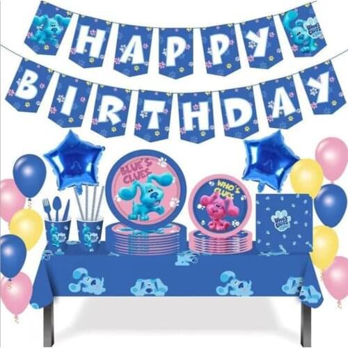 Blue Dalmatian Disposable Tableware Paper Plate Cup Child Birthday Party Wedding Supplies Decor for Table Baby Shower Balloon