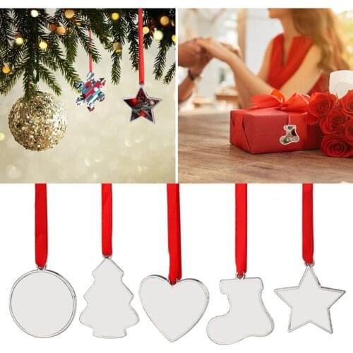 Sublimation Blank Pendant Heat Transfer Hanging Ornament Christmas Tree Decoration with Red Hanging Rope DIY Crafts G2AF