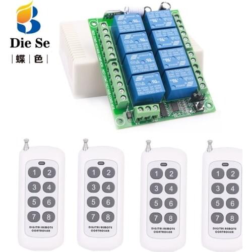 433MHz Universal Remote Control DC 12V 8CH rf Relay Receiver and 500 meters remote control for remote switch Door/garage/motor