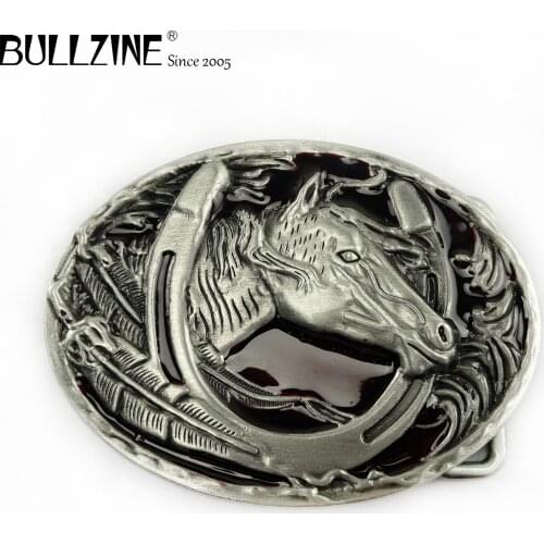 The Bullzine horse belt buckle with pewter finish FP-02213 suitable for 4cm width snap on belt
