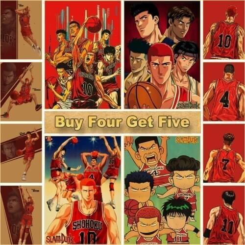 Japanese Basketball Cartoon Slam Dunk Posters Kraft Paper Anime Poster Home Decor Wall Sticker Bar Cafe Decorative Painting